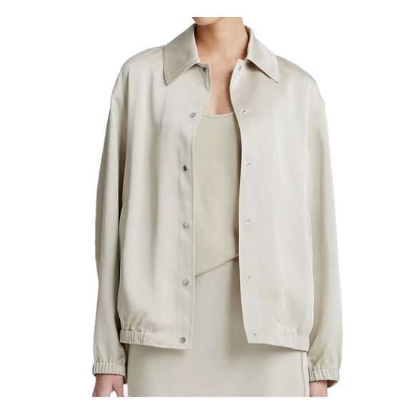 NWT Vince Shine Snap Front Satin Bomber Jacket OVERSIZED Women's XXS - Picture 1 of 11